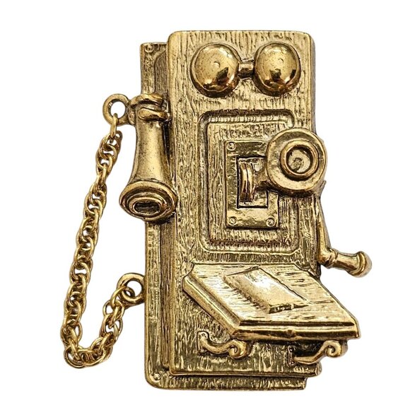 1928 Brand Wind-Up Telephone Brooch Pin L848 - Picture 1 of 8